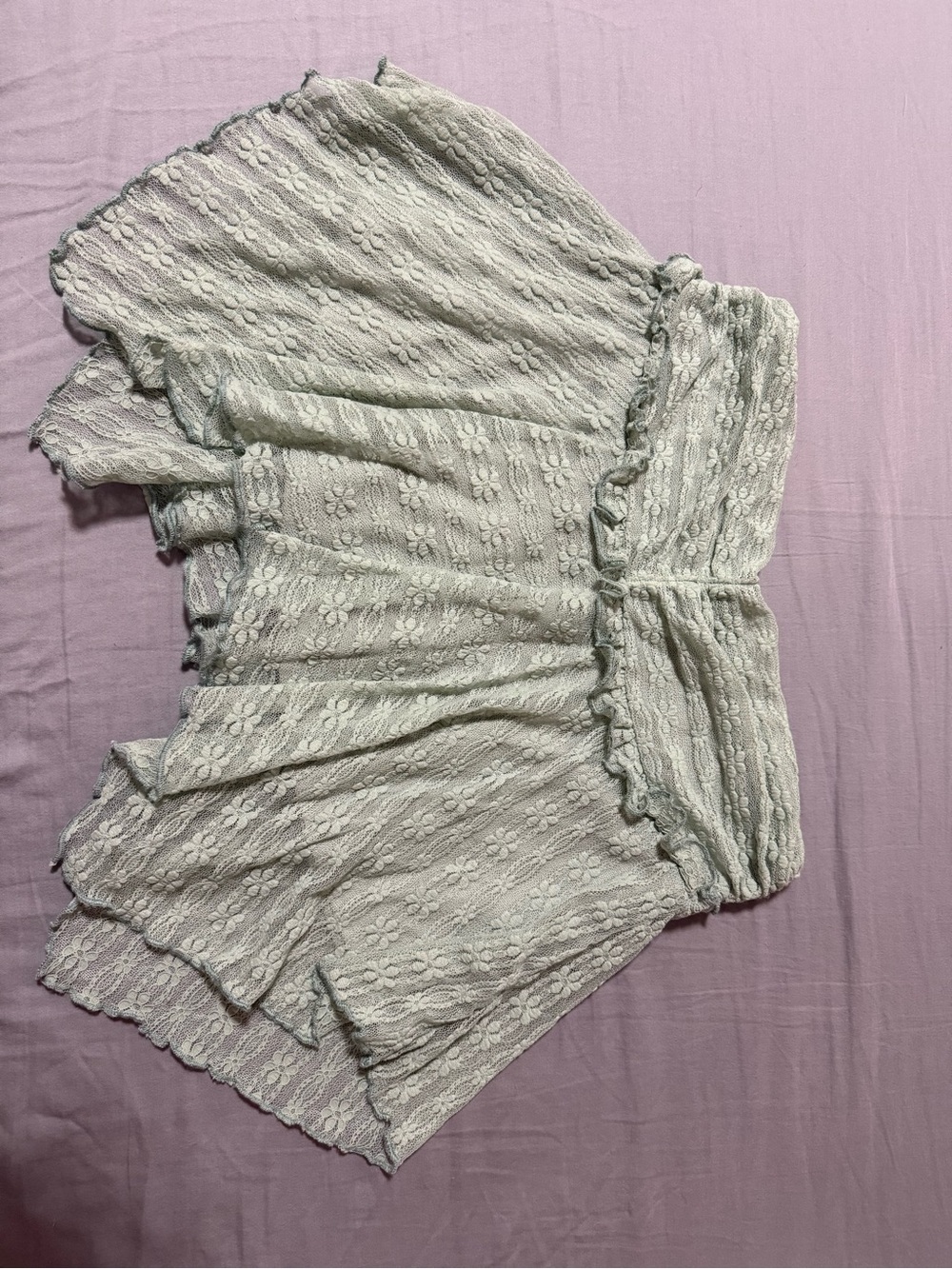 Macy's Light Sage Floral Lace Smocked Mini Skirt